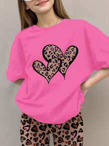 SHEIN Leap Crew 2pcs Tween Girls Casual Minimalist Short Sleeve Top And Pants Set, Summer - Multicolor - View 3