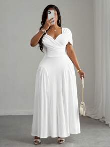 Slaydiva Vestito lungo bianco elegante e aderente, adatto per la primavera/estate, in taglie comode
