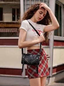 SHECARRY Women Crossbody ,Metal,Summer Autumn Holiday ,For Dinner/Dating/Party/School/Travel/Commute/Shop Bag, Y2K, Steampunk,Party,Women Crossbody Rivets, Zippers, Tassels,With Metal Decor,Portable ,With Adjustable Strap, With Metal Decor, Tassel,Faux Leather, Back To School For Students