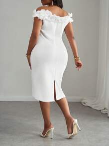 Veslaya Robe moulante blanche élégante pour soirée avec encolure en V, volants, dos nu, adaptée pour le printemps/été - Soirée - Blanc - Voir 2