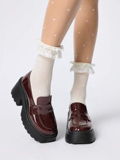 ROMWE Mocasines negro estilo inglés para mujer, zapatos con plataforma y suela gruesa, tacón ancho de moda, Primavera/Otoño 2023