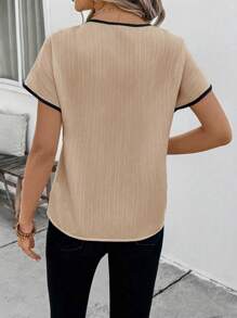 SHEIN LUNE 女式法式休闲拼色肩部长袖纽扣装饰修身衬衫，适合日常休闲、度假、旅行、节日、复古外观