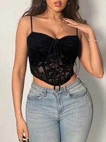 Firerie Nuovo stile top donna in pizzo e patchwork con spalline, top estivi carini, outfit estivi da donna, look per vacanze, outfit spiaggia, outfit festival, outfit garden festa