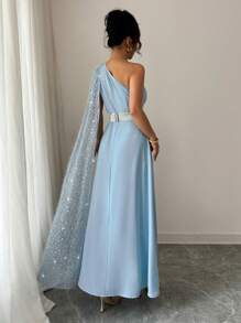 Rafferiza Đầm bodycon dài không tay có thể tháo rời, cạp chun co giãn, trang trí bằng lông vũ và sequin sang trọng, màu xanh nhạt, thanh lịch dành cho nữ - Màu xanh lam - Xem 2