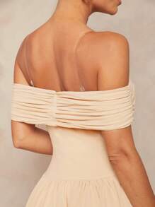 Lumalex 1 件女式露肩束腰喇叭裙 - 杏色 - 查看 4