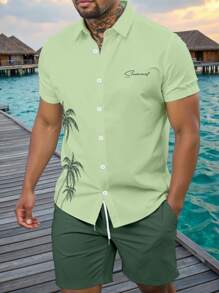 Manfinity RSRT 2 buc/set bărbați, cămașă cu mânecă scurtă și pantaloni scurți, ținute de vacanță de vară, ținute de vacanță pe insulă, ținute de vacanță pentru bărbați, ținute de vacanță, ținută de vacanță