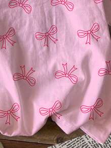 SHEIN Leap Crew Áo thun tay ngắn cổ tròn in hình nơ hồng dễ thương cho bé gái, đơn giản, phù hợp cho mùa hè - Nhiều màu - Xem 6
