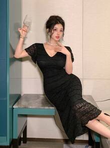 DAZY Women's Ruffled Hem Dress, Suitable For Party/Banquet, Spring/Summer - Black - View 5