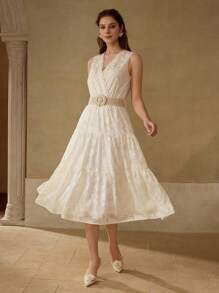 MOTF PREMIUM VESTIDO FLUIDO CON BORDADO DE CUENTAS - Albaricoque - Ver 6