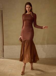 MOTF PREMIUM Vestido con bajo con volantes fluidos - Marrón - Ver 3