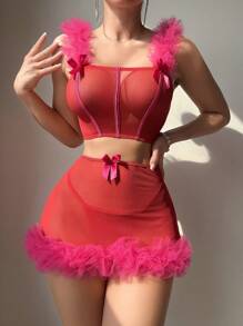 SHEIN Classic Sexy Set de lencería sexy para mujer de 3 piezas (sujetador sin aros, tanga, minifalda)