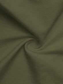 SHEIN CURVE+ 女士加大码休闲百搭交叉V领罗纹针织背心，夏季/乡村/海滩度假 - 軍綠色 - 查看 5