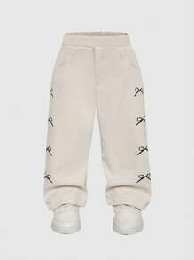 SHEIN Baby Girl Infant Toddler 0-3 Years Seasonal Wear Side Bow Pattern Long Pants - White - View 4