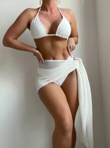 Swim Chiccia Cubrecostillas de traje de baño de punto transparente con diseño retorcido de unicolor, apropiado para verano y playa