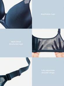 LUVLETTE Plus Dream Curve Air 全罩杯海军蓝透气轻薄网眼间隔罩杯基础款透气舒适显瘦文胸 - 藍色 - 查看 9