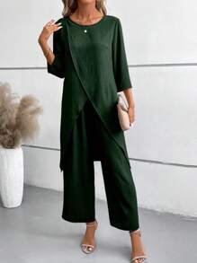 EMERY ROSE Women Two Pieces Outfits For Daily Wear - Teal Blue - View 3