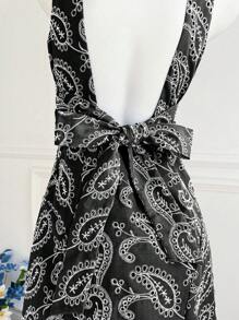 SHEIN Unity 女式刺绣无袖露背系带蝴蝶结休闲日常海滩度假连衣裙，春夏 - 黑色 - 查看 5