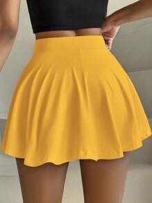 Zolique Solid Color Elastic Waist Shorts With Pockets, Casual & Fashionable Summer Pants - Yellow - View 2