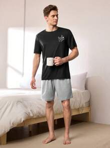 SHEIN Men's Casual Basic Pullover Homewear Shirt - Black - View 4