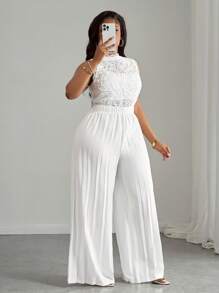 Veslaya Plus Size Women Elegant Commuting Jumpsuit, Fashionable For Summer - White - View 7