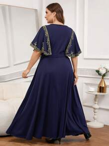 SHEIN Clasi Plus Size Women's Elegant Patchwork Floral Embroidery Ruffle Hem Dress