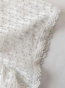 SHEIN Unity Plus Size Women Hollow Out V-Neck Lace Trim Decorated T-Shirt - White - View 3