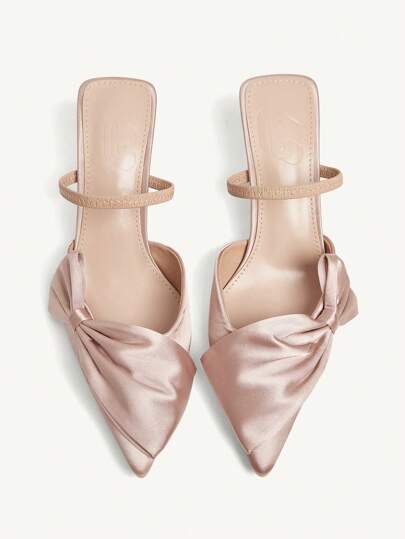 CUCCOO CHICEST 여성용 뾰족한 발가락 보우 장식 로우 뱀프 스틸레토 힐 슬링백 샌들, 우아한 패션 핑크 하이힐 우아한 신발