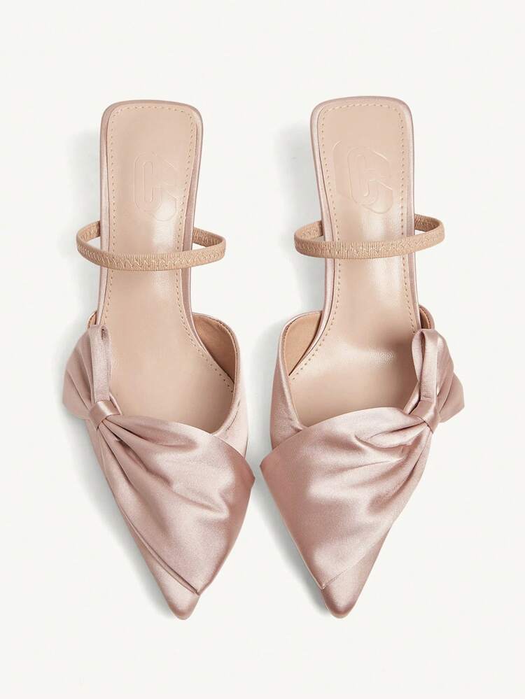 CUCCOO CHICEST Women's Pointed Toe Bow Decor Low Vamp Stiletto Heel Slingback Sandals, Elegant Fashion Pink High Heels Elegant Shoes Wedding Shoes Summer Shoes Bride Shoes