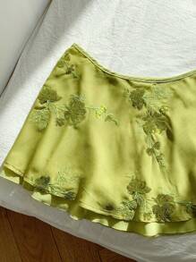 Comfortcana 大码女式花卉亮片系带侧围裙 - 綠色 - 查看 3