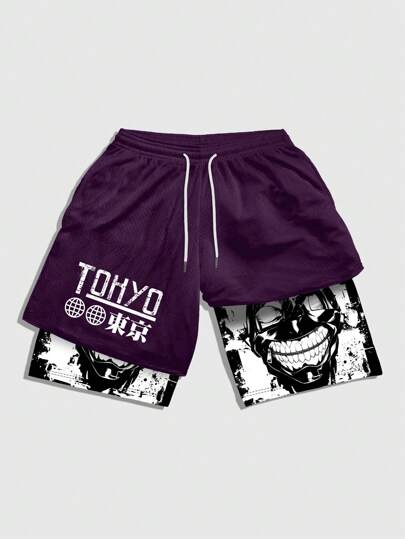 Anime Men's Summer Casual Figure Graphic Drawstring Waist Shorts, For Back To School