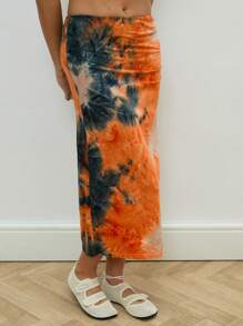 COUREZ Falda midi efecto tie-dye/Y2K/Casual/Atuendos de verano para mujer/Atuendos de salida Vintage