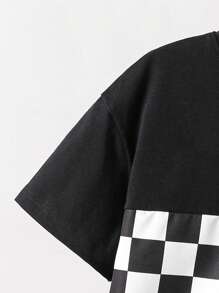 SHEIN Tween Boy Casual Checkered Print T-Shirt And Shorts 2 Pieces Set, Summer, School, Campus, College