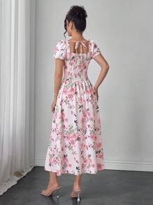 Modelyn Floral Print Ruffled Puff Sleeve Mini Dress For Women, Vacation Wear