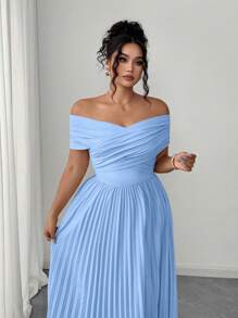 Elenzga Elenzga Odkryte Ramiona Marszczona Talia Bandeau, Letnia Sukienka Damska Plus Size Romantyczna Elegancka Na Ukończenie Szkoły
