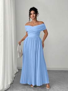Elenzga Elenzga Odkryte Ramiona Marszczona Talia Bandeau, Letnia Sukienka Damska Plus Size Romantyczna Elegancka Na Ukończenie Szkoły
