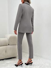 EURMUSE Women's Business Casual Solid Color Split Hem Long Sleeve Blazer And Pant Suit