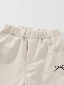SHEIN Baby Girl Infant Toddler 0-3 Years Seasonal Wear Side Bow Pattern Long Pants - White - View 5