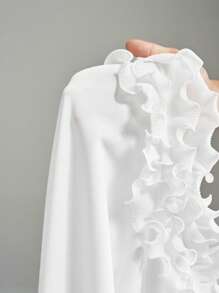 Veslaya Robe moulante blanche élégante pour soirée avec encolure en V, volants, dos nu, adaptée pour le printemps/été - Soirée - Blanc - Voir 9