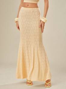 L'Amorae Elegant Vacation Eyelet Mermaid Maxi Skirt - Yellow - View 6