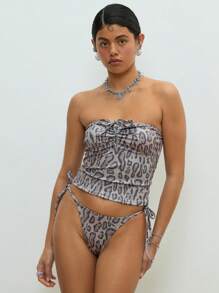 COUREZ Bikini con top a fascia e slip con lacci a stampa animale, set per spiaggia estiva, vacanze, stile Y2K, casual vintage