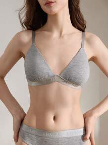 Ocili Leisure Women's Gray Striped Print Twist Design Thin Elastic Bralette - Light Grey - View 1