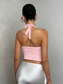 Glamine 性感白色露背褶皱无袖背心，外出背心，女士派对上衣，节日狂欢背心 - 粉色 - 查看 2