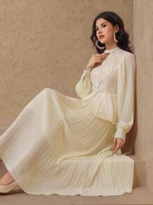 DAZY SHEIN X Hannahelzahed 女士奶油黄色蕾丝刺绣衬衫和裙子两件套沙滩装，夏季 - 米色 - 查看 7