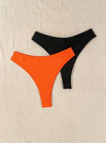 SHEIN Swim Curve Plus Size Women 2pcs Solid Color Swimwear Bottom For Summer Beach Vacation - Orange - View 2