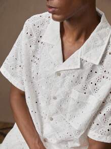 AKNOTIC X Nawaf Alabid 2pcs/Set Men Jacquard Woven Casual Loose Short Sleeve Collared Shirt & Elastic Waist Straight Leg Shorts Suit, Suitable For Summer, Vacation, Daily Wear, Party, Couples, Gifts - Mocha Brown - View 3