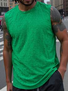 Manfinity LEGND Men's Letter Embossed Crew Neck Casual Versatile Tank Top Men Muscle Shirts - Green - View 2