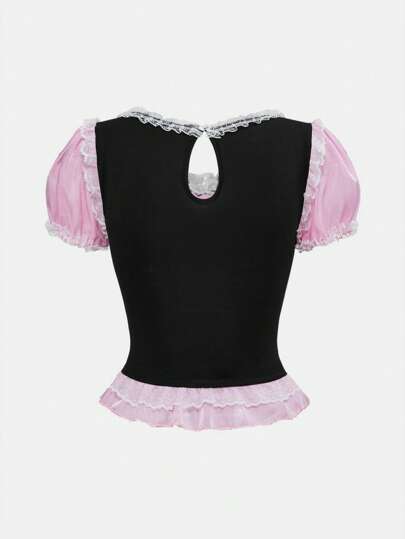 J-Fashion Shibuya Girl Y2K Style Lace Patchwork Halter Neck Ladies T-Shirt