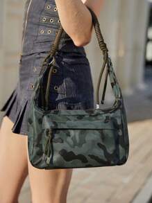 SHECARRY 女士时尚休闲迷彩印花单肩包 - 軍綠色 - 查看 7