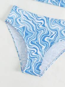 SHEIN Teen Girls Fluid Pattern Print Bikini Set Summer Beach - Blue and White - View 4