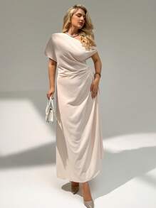 Auralis 女士大码夏季服装 商务休闲装 女士办公室服装 女士生日服装 女士工作服 女士教堂服装 女士复古风格服装 女士巡航服装 女士鸡尾酒会礼服，德比裙，新款时尚优雅通勤露肩收腰抽绳长裙，德比裙，女士夏季连衣裙，毕业礼服，女士婚礼宾客礼服， - 杏色 - 查看 5